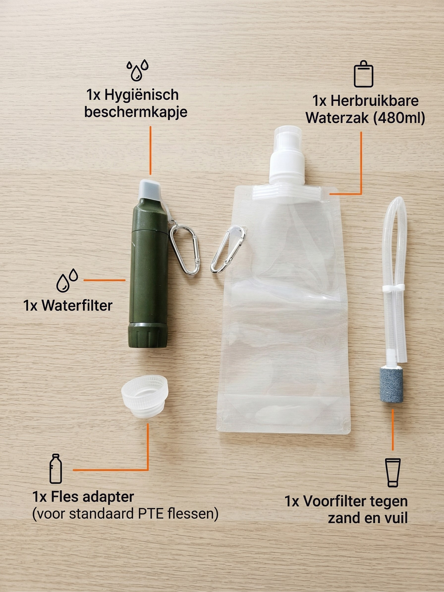 Compacte Waterfilter met accessoires