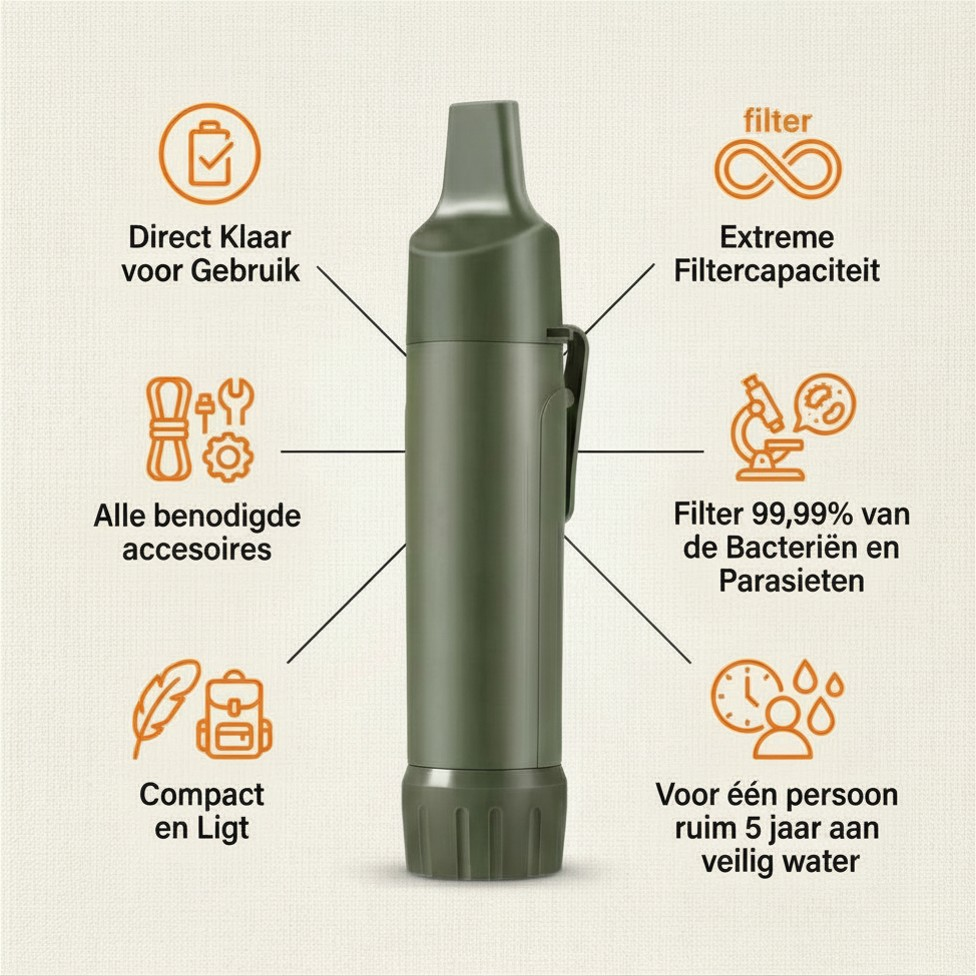 Compacte Waterfilter met accessoires
