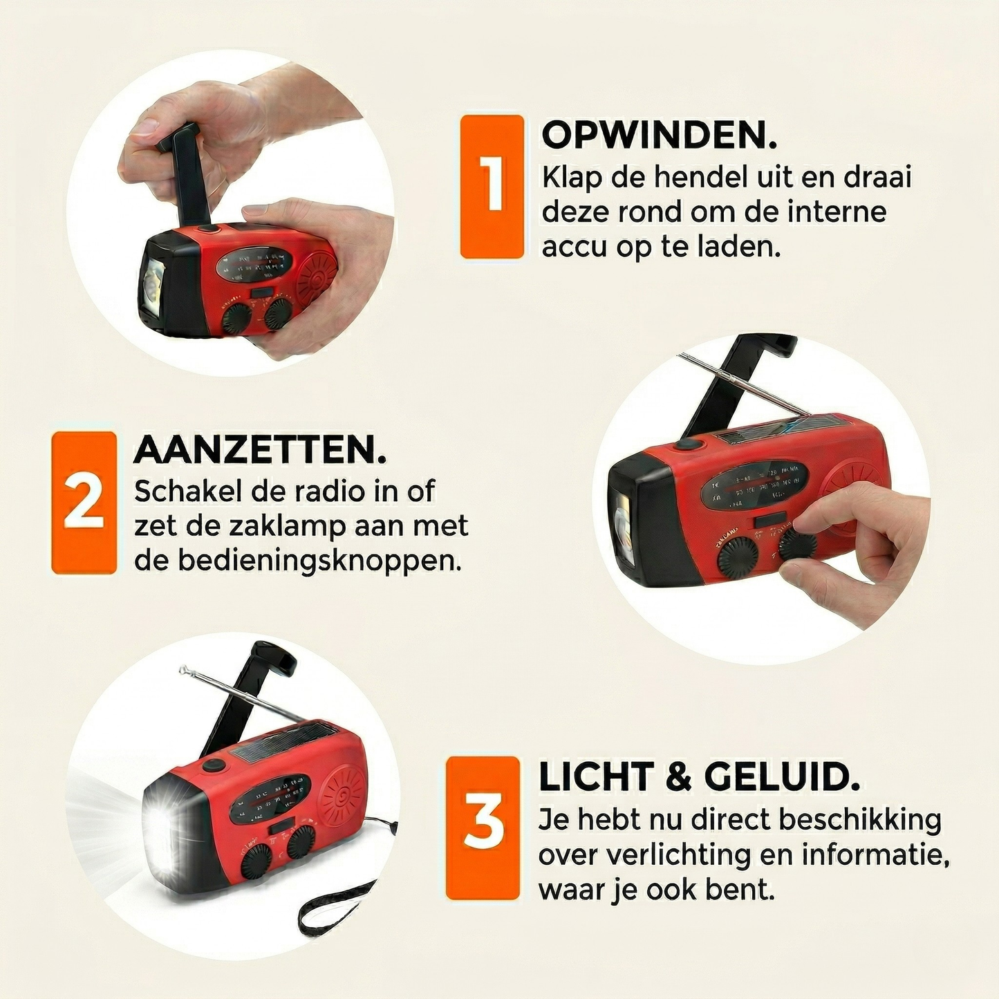 Opwindbare Noodradio met Powerbank & Zonnepaneel