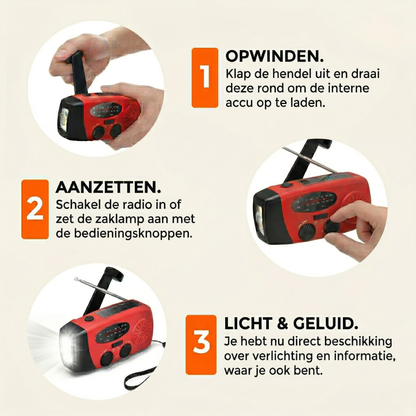 Opwindbare Noodradio met Powerbank & Zonnepaneel